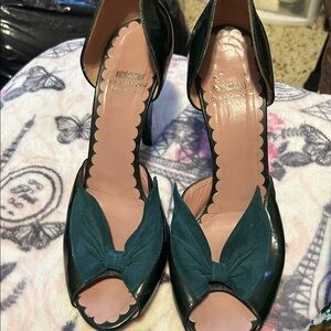 Moschino Dark Green Peep-Toe Heels with Bow